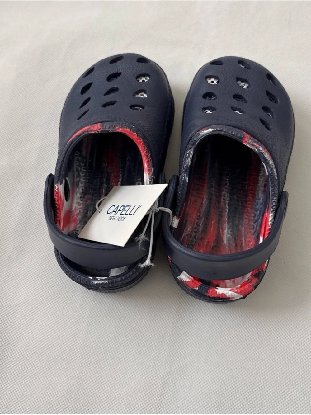 Capelli of New York Navy Blue Kids Water Clogs with Red Accents